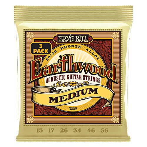 Ernie Ball Earthwood Medium 80/20 Bronze Acoustic Guitar Strings 3-pack, 13-56 Gauge (P03002)