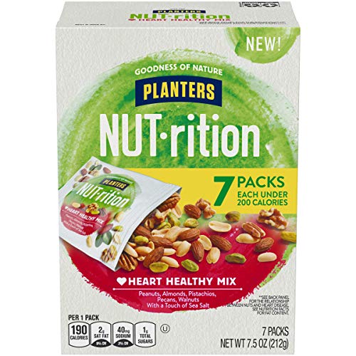 PLANTERS NUT-rition Heart Healthy Mix with Walnuts, 7.5 oz Box (Contains 7 Individual Pouches) - On-the-Go/ Work/School Snack and Active Lifestyle Snack - Great Camping Snacks - Kosher