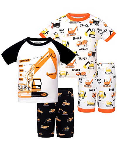DAUGHTER QUEEN Boys Pajamas Size 6 Summer Pjs for Boys 6t 100% Cotton Short Sleeve Pj Sets Toddler Kids Sleepwear Excavator Clothes Jammies Small 6X 5-6 Years Old