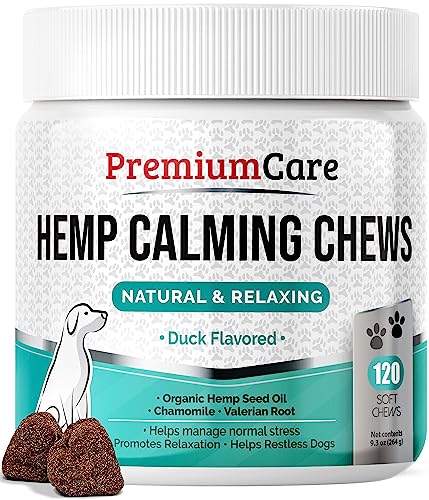 PREMIUM CARE Hemp Calming Chews for Dogs Anxiety, Made in USA, 9.3 oz (264g), Duck-Flavored, 120 count