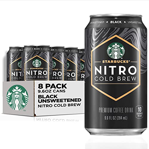 Starbucks Nitro Cold Brew Coffee, Black Unsweetened, 9.6 fl oz Cans (8 Pack), Iced Coffee, Cold Brew Coffee, Coffee Drink