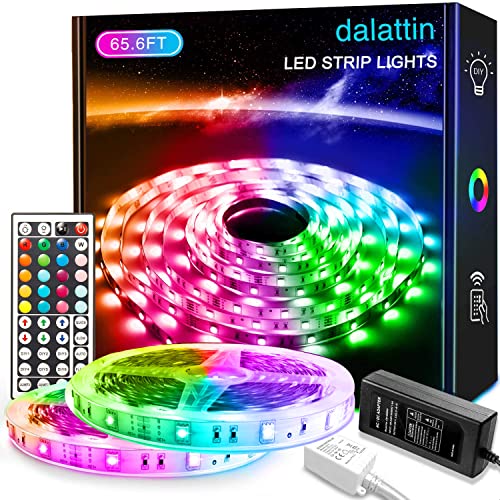 dalattin 65.6ft RGB 5050 Led Lights for Bedroom Color Changing Led Strip Lights with 44 Keys Remote,for Home Bedroom Room Party Decoration,Easter Decor,2 Rolls of 32.8ft
