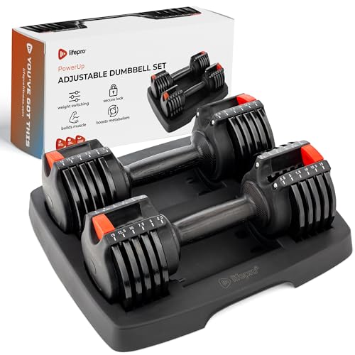 Lifepro Adjustable Dumbbells - 15Lb 25Lb 43Lb 55Lb 90Lb 6in1 Dumbbells Adjustable Weight, Compact Quick Adjustable Dumbbells set/single for Full Body Exercise & Fitness Home Gym