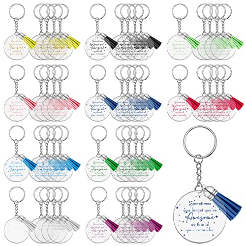 Unittype 50 Pcs Inspirational Keychains Bulk with Tassels You're Awesome Sign Reminder Keychain for Girl Women Teacher Coworker (Classic Tassel)