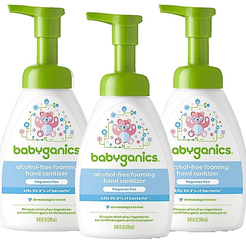 Babyganics Foaming Pump Hand Sanitizer, Alcohol Free, Fragrance Free, Kills 99.9% of Common Bacteria, Moisturizing, 8.45 Fl Oz (Pack of 3)