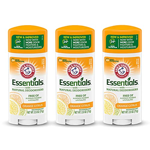 ARM & HAMMER Essentials Deodorant- Orange Citrus- Solid Oval - Made with Natural Deodorizers- Free From Aluminum, Parabens & Phthalates, 2.5 oz (Pack of 3)