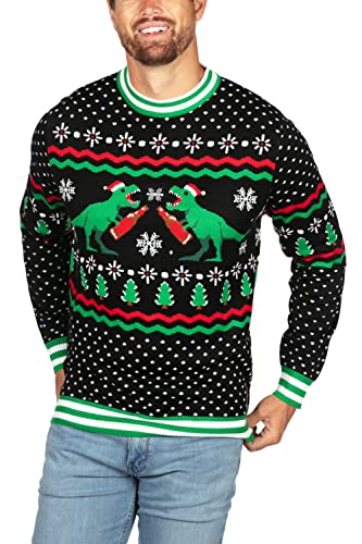 Tipsy Elves Men's Black Dino Mate Ugly Christmas Sweater Size Large