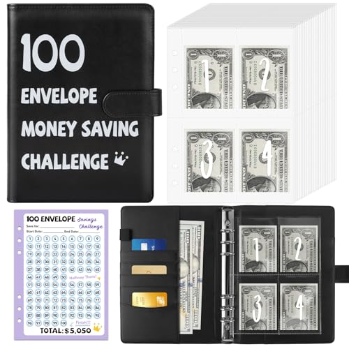 Fabmaker 100 Envelopes Money Saving Challenge Binder, Savings Challenges Book with 100 Envelopes & Tracker, Savings Binder l Save $5050 in Fun & Motivating Way, A5 Envelope Challenge Binder Kit