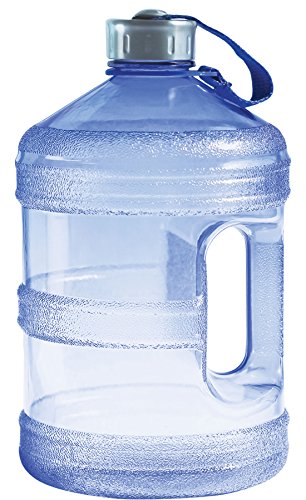 New Wave Enviro Iconic 1 Gallon BPA Free Water Bottle (Round), Built in Handle and Stainless Steel Cap, 1 Gallon Capacity Bottle, Faint Blue