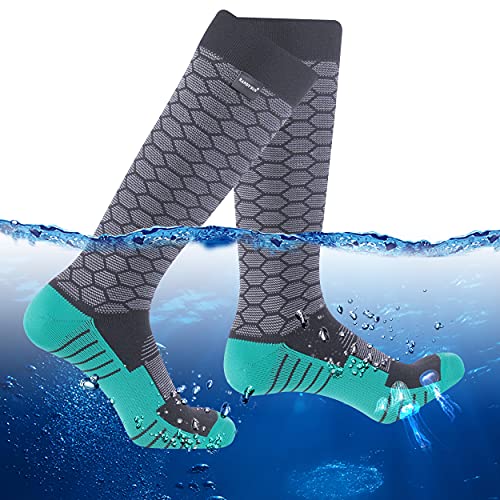 RANDY SUN Waterproof Fishing Socks, Men's Novelty Fishing Gear and Equipment Knee Length Hiking Socks Grey& Black& Green, Meidum