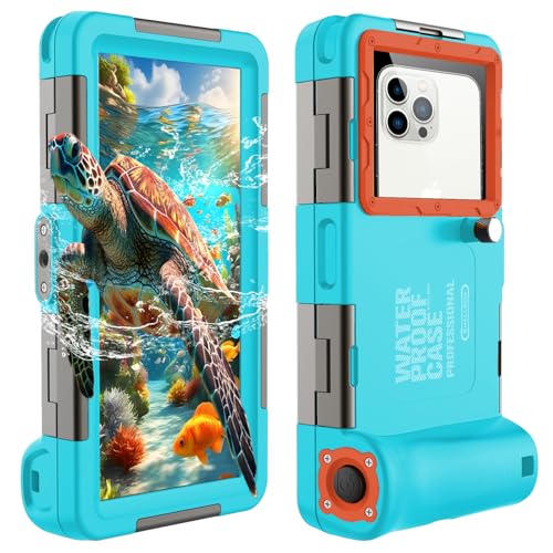 Latest Upgrade Universal Waterproof Phone Case for Snorkeling and Diving [50ft/15m] Underwater Phone Case for iPhone 15/14/13/12 Pro Max and Galaxy S24/S23/S22/S21 Plus Ultra etc Diving Case-Blue