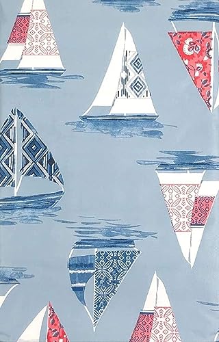 Generic Summer Fun Red,White and Blue Sailboat Collage Vinyl Umbrella Tablecloths with Hole and Zipper Assorted Sizes (70 Round)