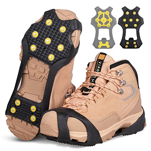 Ice Snow Traction Cleats Over Shoes/Boots Anti Slip Crampons Grippers for Walking on Snow & Ice Upgrade 11 Steel Studs Ice Cleats Rubber Stretch Footwear for Women Men Kids Hiking Climbing Fishing