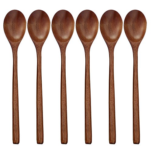 Wooden Spoons, 6 Pieces 9 Inch Wood Soup Spoons for Eating Mixing Stirring, Long Handle Spoon with Japanese Style Kitchen Utensil, ADLORYEA Eco Friendly Table Spoon