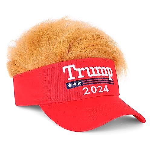 Trump 2024 Hat with Hair,Donald Trump Make America Great Again Wig Hat Embroidered Ultra Adjustable MAGA Baseball Cap (Red Trump 2024 Hat with Hair)