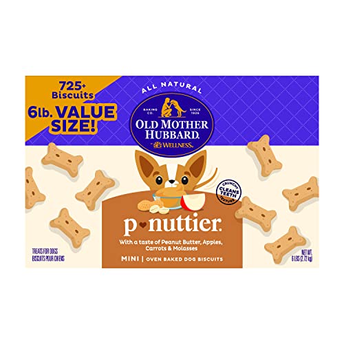 Old Mother Hubbard by Wellness Classic P-Nuttier Natural Dog Treats, Crunchy Oven-Baked Biscuits, Ideal for Training, Mini Size, 6 pound box