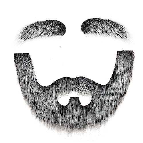 DIY Self Adhesive Fake Beard and Eyebrow Set Material Novelty Mustaches for Costume and Halloween Festival Party(Gray with White(Mustache and Eyebrow))