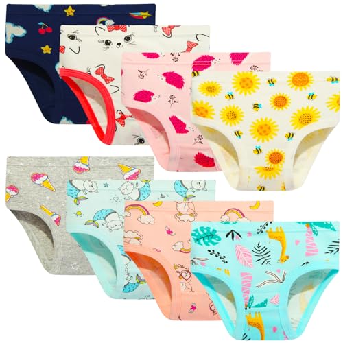 NEIYISHE Girls' Cotton Brief Breathable Toddler Panties Kids Assorted,fo girls underwear size 2t 3t 4t 5t 6t 7t 8t 9t 10t 11t 12t (8 pieces).