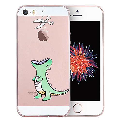 Unov Case for iPhone SE (2016) iPhone 5s iPhone 5 Clear with Design Embossed Pattern TPU Soft Bumper Shock Absorption Slim Protective Back Cover 4 Inch (Mint Dinosaur)