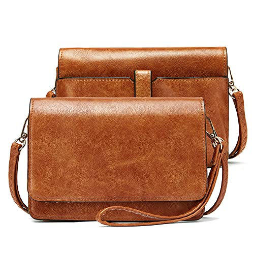 BROMEN Crossbody Bags for Women Small Size Crossbody Purse Wristlet Wallet Purse with Multi Card Slots Adjustable Strap Brown