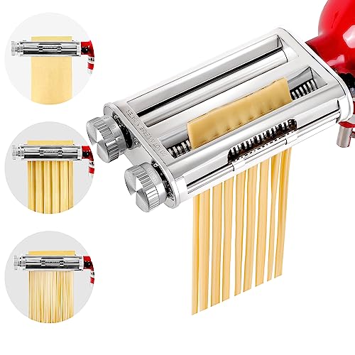 Pasta Maker Attachment for KitchenAid Stand Mixers, 3 in 1 Set Pasta Machine Attachment Accessories included Pasta Sheet Roller, Spaghetti Cutter, Fettuccine Cutter