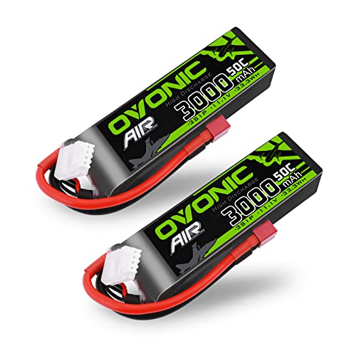 OVONIC 3S Lipo Battery 50C 3000mAh 11.1V Lipo Battery with Dean-Style T Connector for RC Airplane Helicopter Quadcopter RC Car Truck Boat(2 Packs)