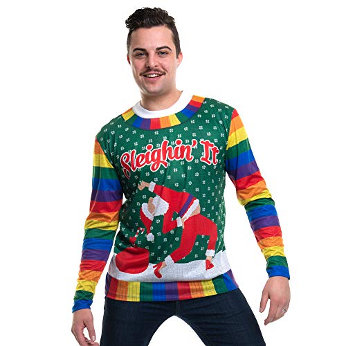 Faux Real Men's 3D Photo-Realistic Ugly Christmas Sweater Long Sleeve T-Shirt, Holigays, Medium
