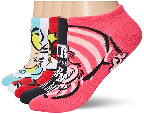 Disney womens Alice in Wonderland 5 Pack No Show Casual Sock, Assorted Bright, 9 11 US