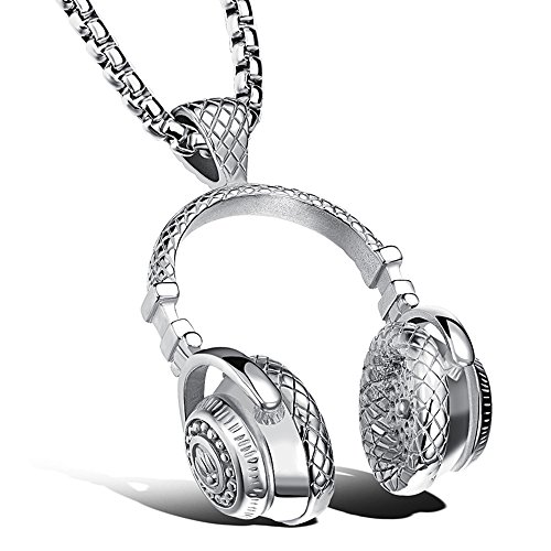 Zed ShadoWw Apopo Swag Music Jewelry Headphone Pendant DJ Silver Necklace with 23' Chain - silver