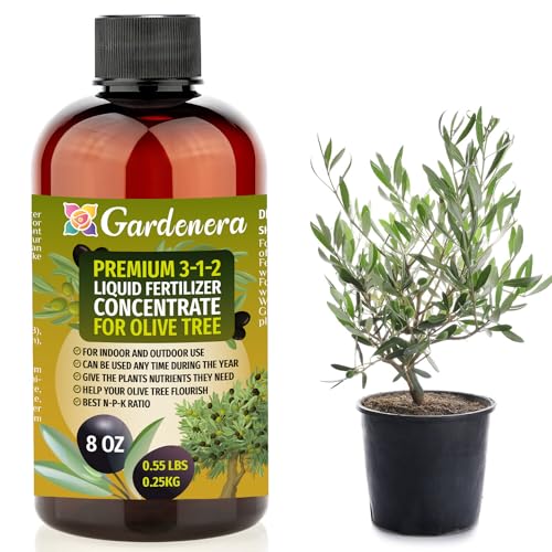 Premium Liquid Olive Tree Plant Fertilizer - 3-1-2 Concentrate for Indoor Plants and Flowers by Gardenera | Organic Plant Food for Olive Trees - 8oz