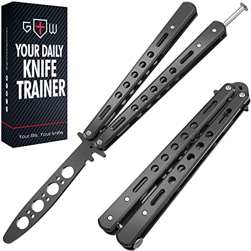 GOOD WORKER Butterfly Trainer – Balisong Trainer – Practice Butterfly – Balisong Butterfly Knives NOT Real NOT Sharp Blade – Black Dull Trick Butterfly – Butter Fly Training CSGO K10-B