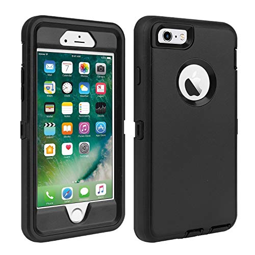 CAFEWICH iPhone 6/6S Case Heavy Duty Shockproof High Impact Tough Rugged Hybrid Rubber Triple Defender Protective Anti-Shock Silicone Mobile Phone Cover for iPhone 6/6S 4.7'(Black)