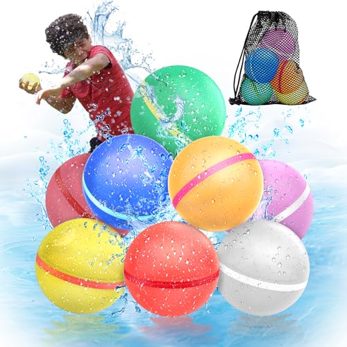 【8 Pack】Magnetic Reusable Water Balloons Fast Refillable for Kids Outdoor Activities, latex-free Kids Pool Beach Bath Toys, Self-Sealing Water Bomb Quick Fill for Summer Games
