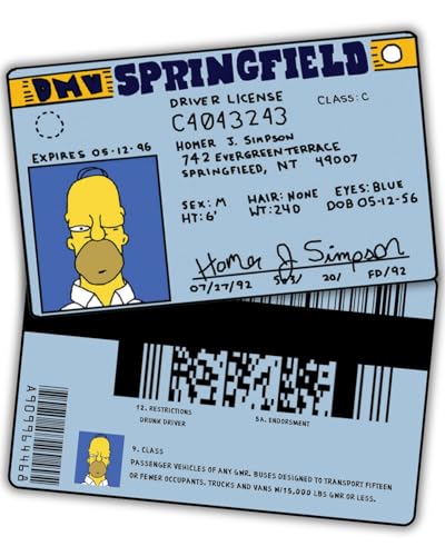 Homer Simpson Driver License ID/Funny Plastic License/Simpsons Fans Complement for Costumes/Double Sided | Collectible Trading Card Driver’s License | Novelty Gift for Holidays