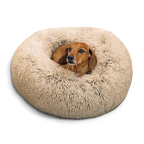 Best Friends by Sheri The Original Calming Donut Cat and Dog Bed in Shag Fur Taupe, Small 23'