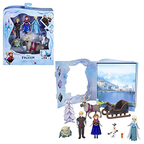 Mattel Disney Frozen Toy Set with 6 Key Characters, Classic Storybook Playset with 4 Small Dolls, 2 Figures & Accessories