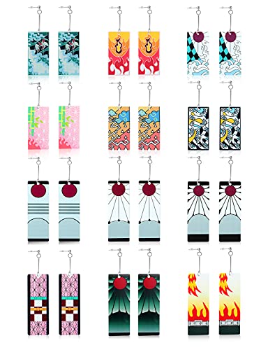 KAERUN 12 Pairs Women's Tanjiro Earrings Anime Demon Slayer Earrings Cosplay Fashion Double-sided Acrylic Alloy Resin Earrings