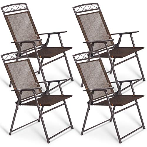Giantex Set of 4 Patio Folding Sling Chairs Steel Camping Deck Garden Pool Backyard Chairs