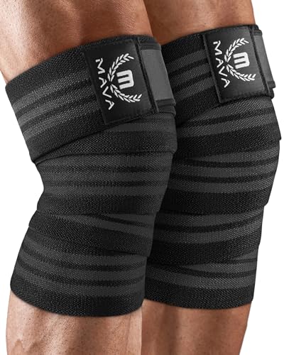 Mava Sports Knee Wraps (Pair) for Men & Women | Ideal for Cross Training, WODs, Gym Workouts, Weightlifting, Fitness & Powerlifting | Knee Straps for Squats | 72' Compression & Elastic Support