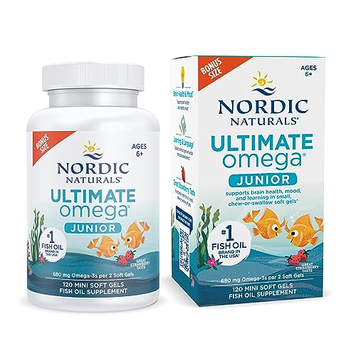 Nordic Naturals Ultimate Omega Jr., Strawberry - 120 Mini Soft Gels - 680 Total Omega-3s with EPA & DHA - Brain Health, Mood, Learning - Non-GMO - 60 Servings