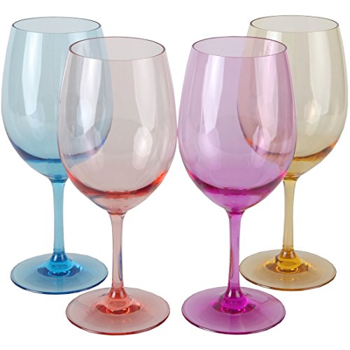 Lily's Home Unbreakable Acrylic Wine Glasses, Made of Shatterproof Tritan Plastic and Ideal for Indoor and Outdoor Use, Reusable (Multi - Light)