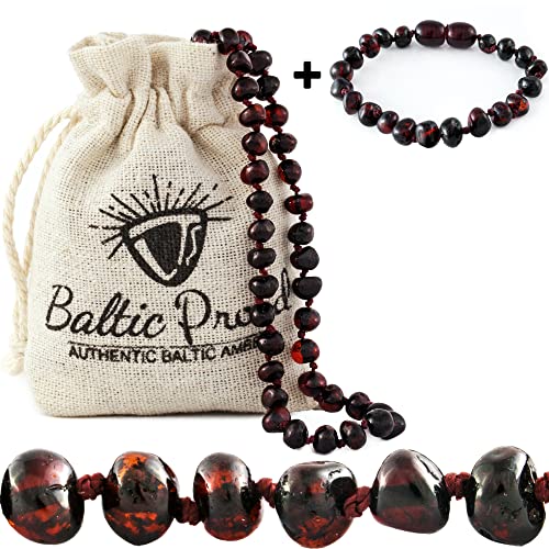 Baltic Proud Amber Necklace And Bracelet Gift Set (Unisex Cherry) - Certified Premium Quality Raw Baltic Amber