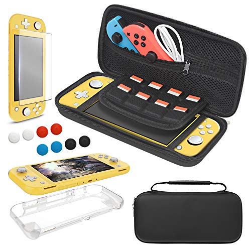 Carrying Case Plus TPU Case Cover and Screen Protector Compatible with Nintendo Switch Lite, 4 in 1 Accessories Kit, Portable Carrier Travel Bag Case Comes with 8 Game Card Slots for Switch Lite 2019