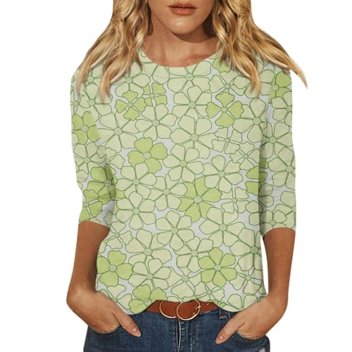 Glitter Tops for Women, Womens Tee Shirt Dress Womens Short Sleeve Tunic Tops Easter Women's Fashion Casual 3/4 Sleeve St. Patrick's Day Printed Round Neck Top Womens Cold (1-Light Green,Large)