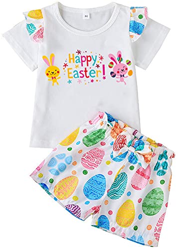 Toddler Girls Pjs Girls Bunny Rabbits Easter Short Pajamas 100% Cotton White Summer Pj Set Kids Jammies Sleepwear Cute Outfits 6t/6692