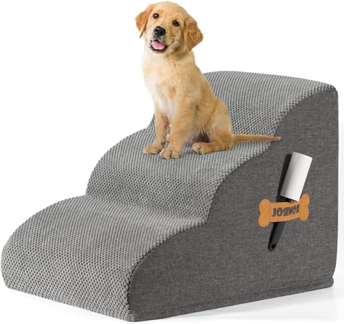 Romrol Dog Stairs Ramp for Beds Couches,Extra Wide Pet Steps with Durable Non-Slip Waterproof Fabric Cover, Dog Slope Stairs Friendly, 3-Tiers
