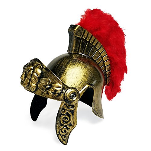 Colonel Pickles Novelties Roman Soldier Legion Gladiator Helmet - Costume Armor - Centurion Gold Headgear w/Red Feather Plume