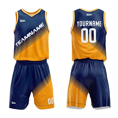 Custom Basketball Jersey uniform Suit for man women Adults Kids Personalized Jersey (Navy-Yellow)