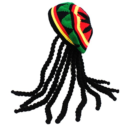 Funny Party Hats Rasta Hat with Dread lock Like Long Black Hair - Rasta Wig With Cap Costume Accessory