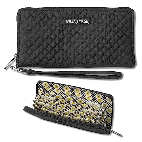 Bella Taylor RFID Wristlet Envelope Wallet for Cash Envelope Budgeting | Small Money Organizer Budget Wallet | Cash Stuffing Wallet | Quilted Vintage Black Microfiber